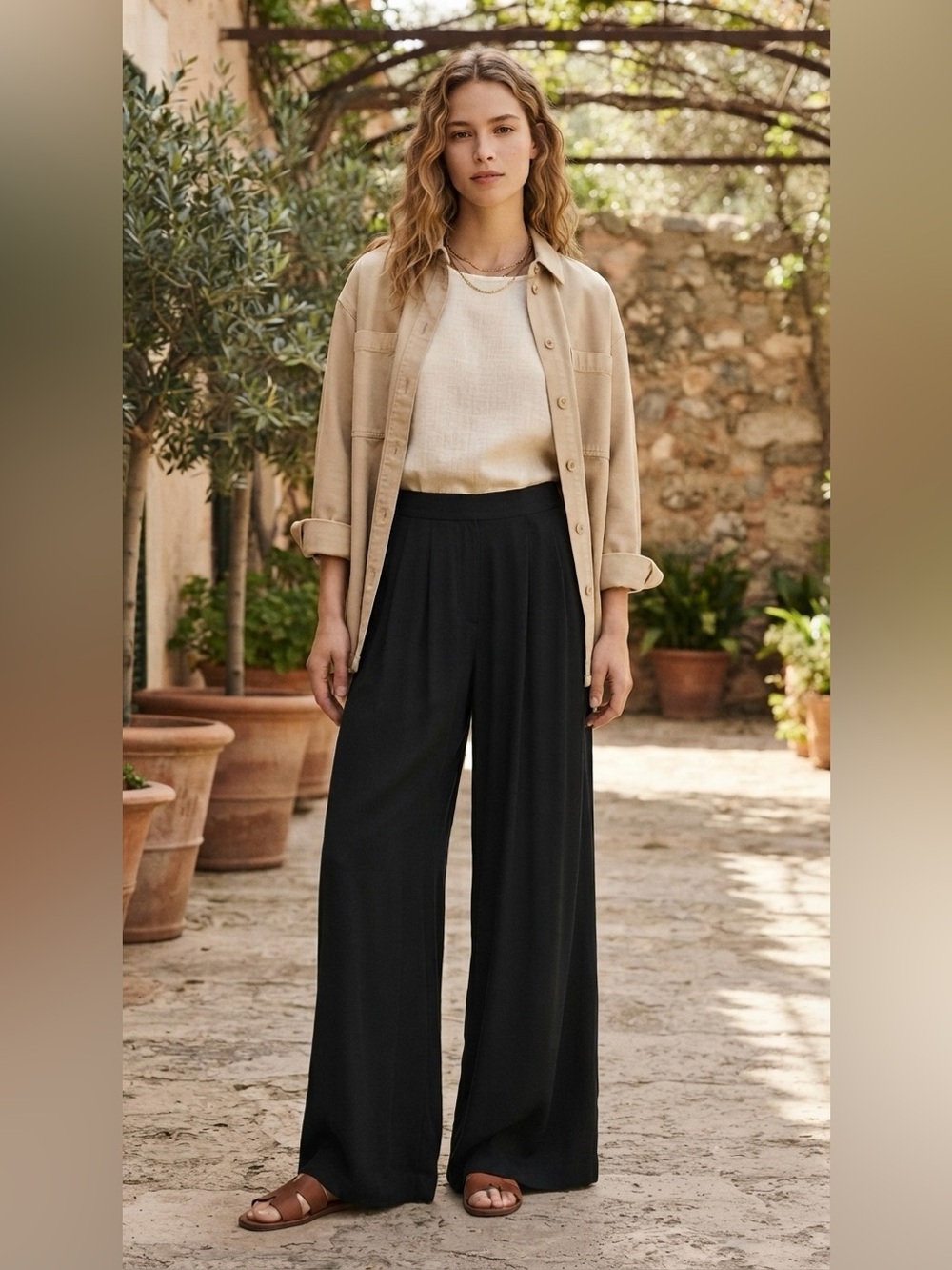 Women’s Black Self-Double Layer Wide Leg Pants Small